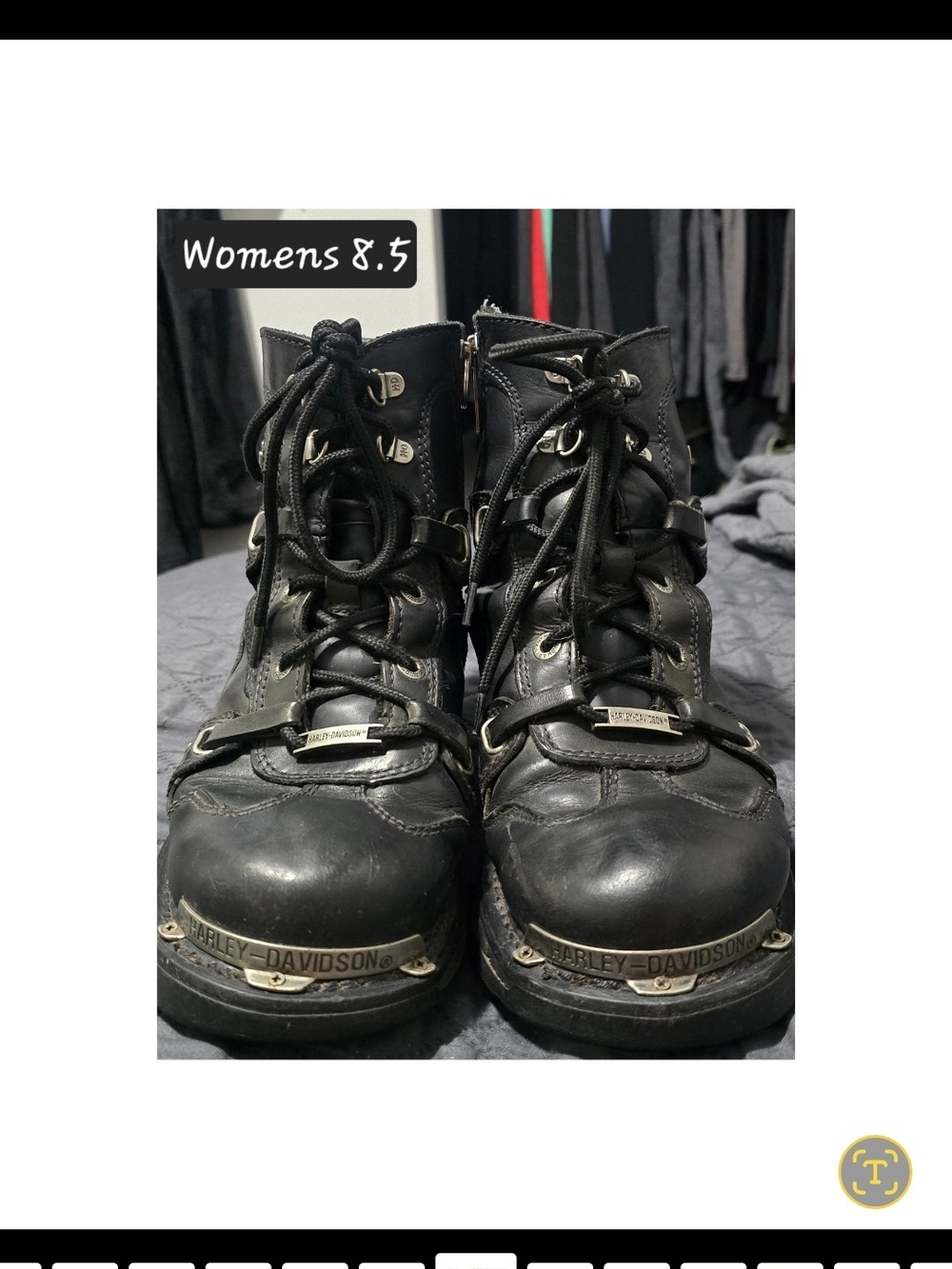 Harley-Davidson Black Leather Lace-Up Moto Boots with Metal Accents